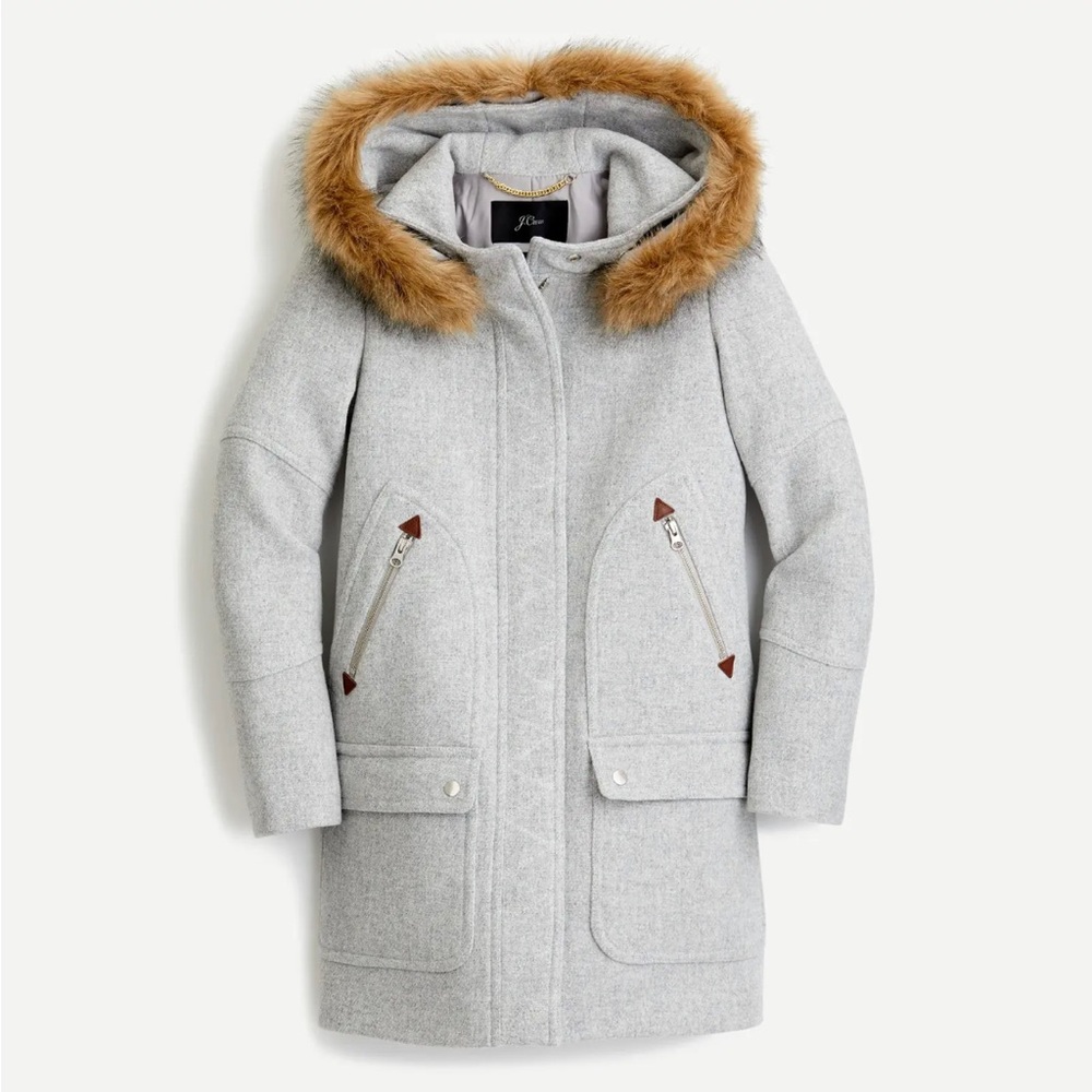 J Crew Heather Dusk Chateau Parka Italian Stadium Cloth Wool Coat Sz0